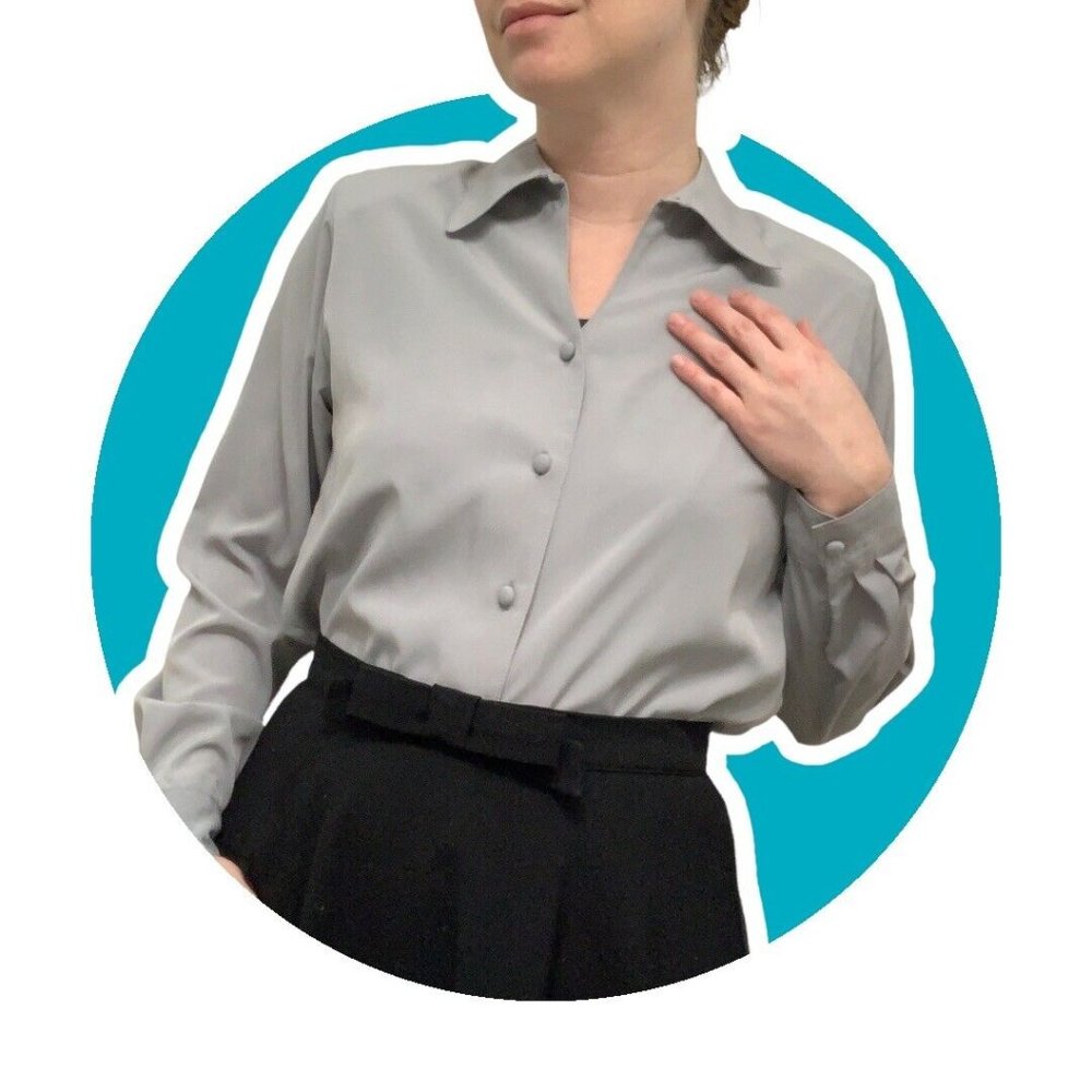 Vintage 80s Yves St. Clair Womens 8 Gray Polyester Long Sleeve Shoulder Pads